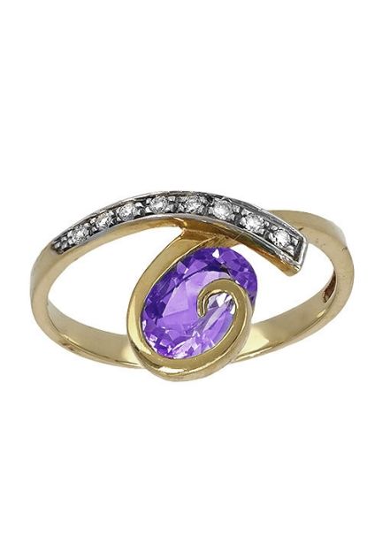 Sortija de oro amarillo con diamantes y amatista. 100_11506AM (Anillos y sortijas) vista frontal