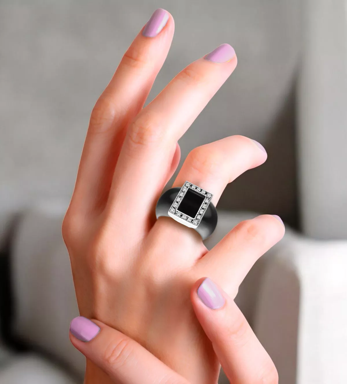 anillo de oro blanco con diamantes y caucho "Dual"