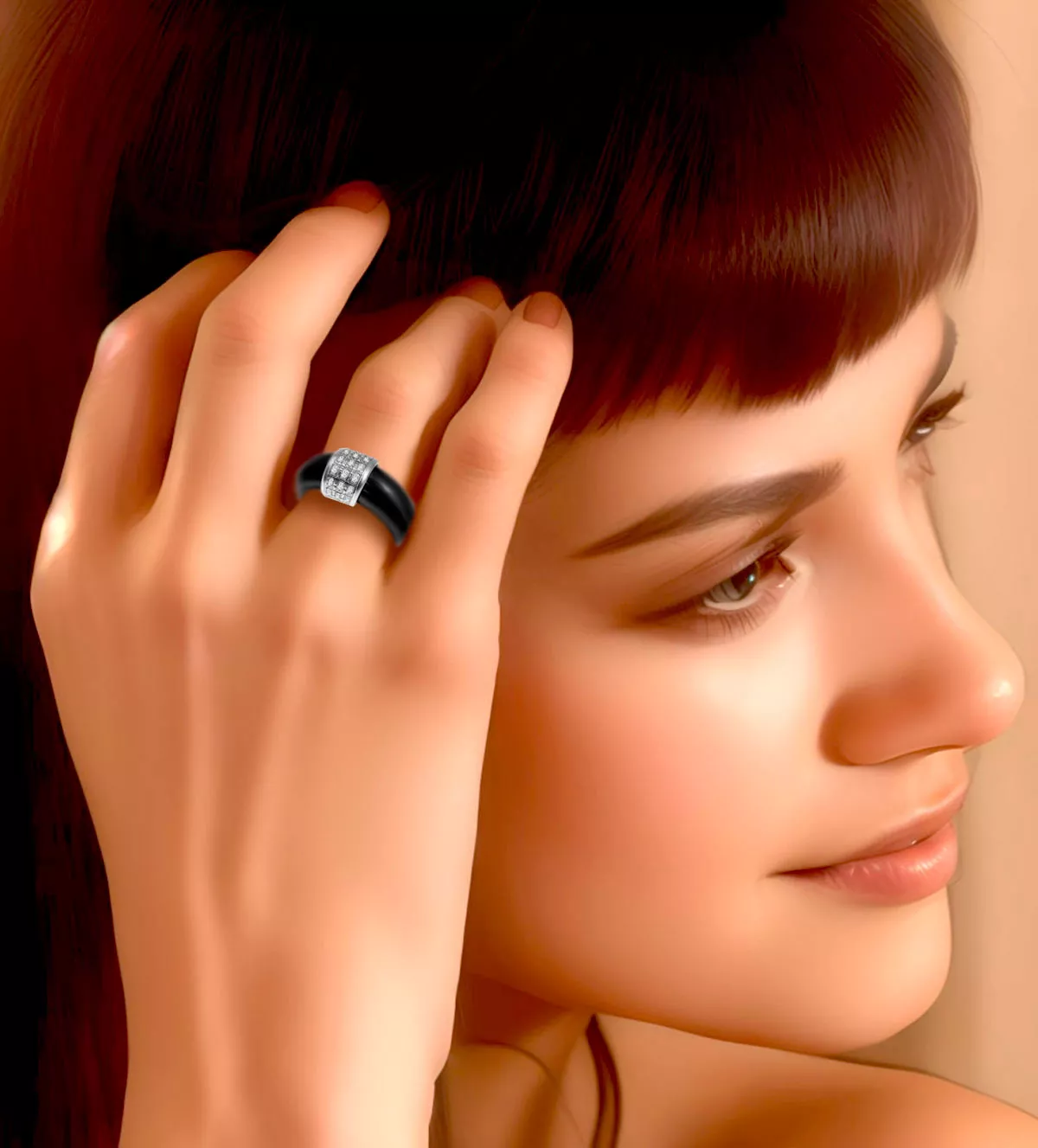 anillo de oro blanco caucho y diamantes