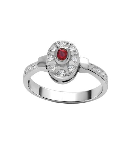 anillo oro blanco con brillantes y rubi fino toma frontal