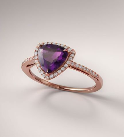 anillo oro rosa 18 ktes con amatista y brillantes toma render