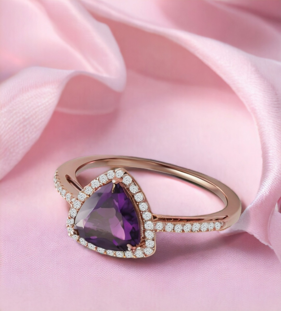 anillo oro rosa 18 ktes con amatista y brillantes toma redes sociales
