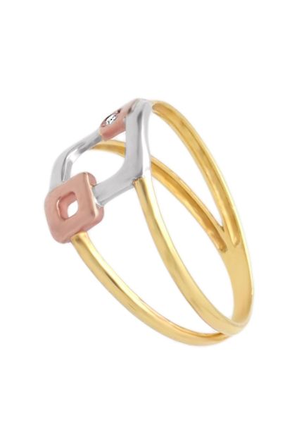 anillo oro tricolor 18 ktes con una circonita fotografia lateral