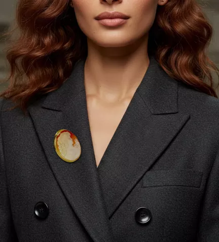 broche de oro para solapa signora vista en modelo IA