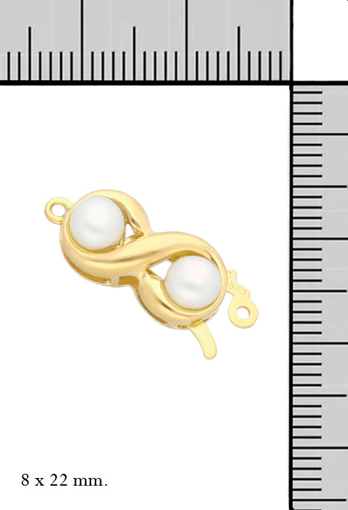 broche de collar oro amarillo 18 kilates y perlas cultivadas vista con medidas