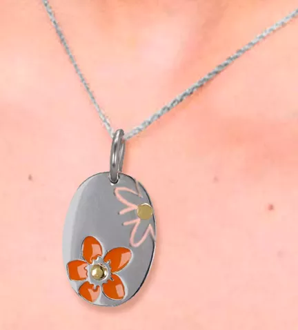 chapa de acero con flores esmaltadas precioso colgante precio outlet joyas vista lateral 045 04504102 10