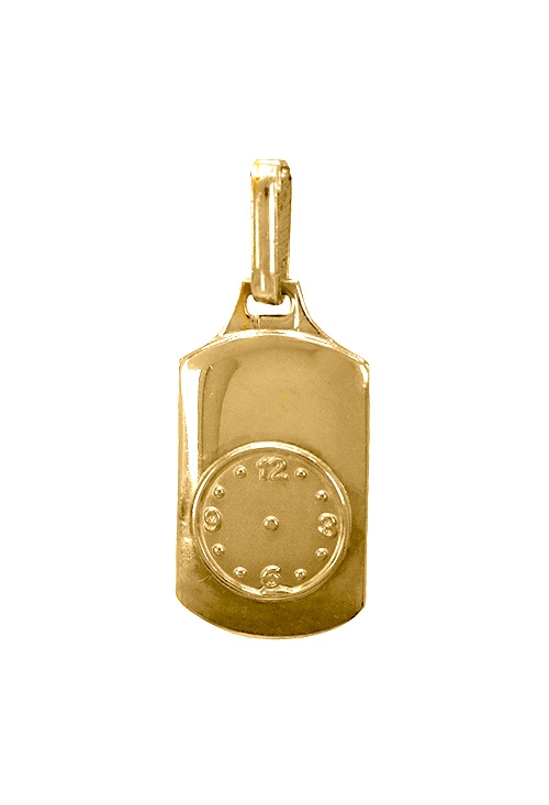 chapa de oro con reloj para grabar la hora de nacimiento foto frontal