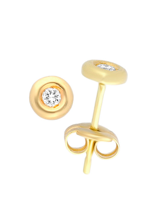 pendientes chaton oro amarillo 18 kilates con diamantes foto lateral