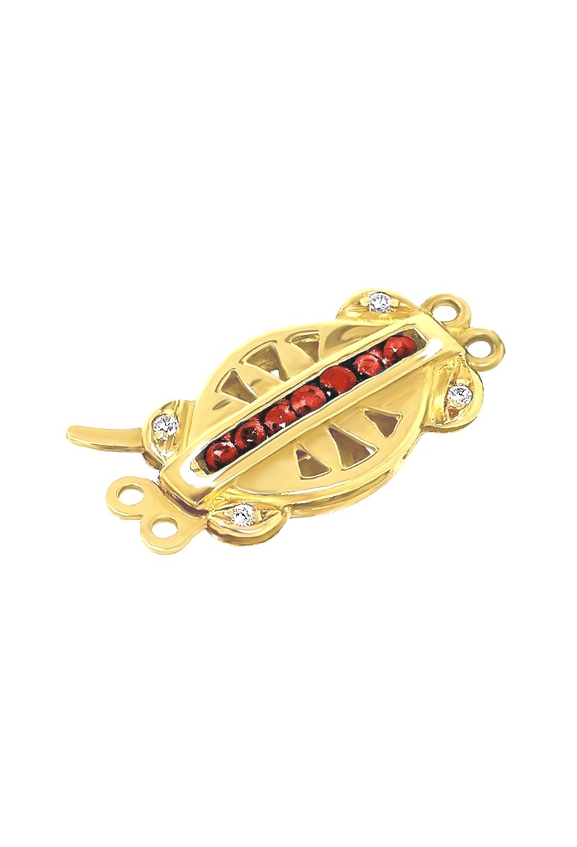 cierre collar oro amarillo 18 kilates con circonitas y rubies finos vista oblicua