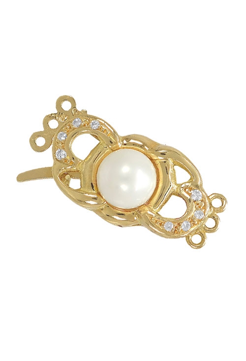 cierre collar para tres vueltas oro 18k perla cultivada y circonitas vista frontal 146_3115