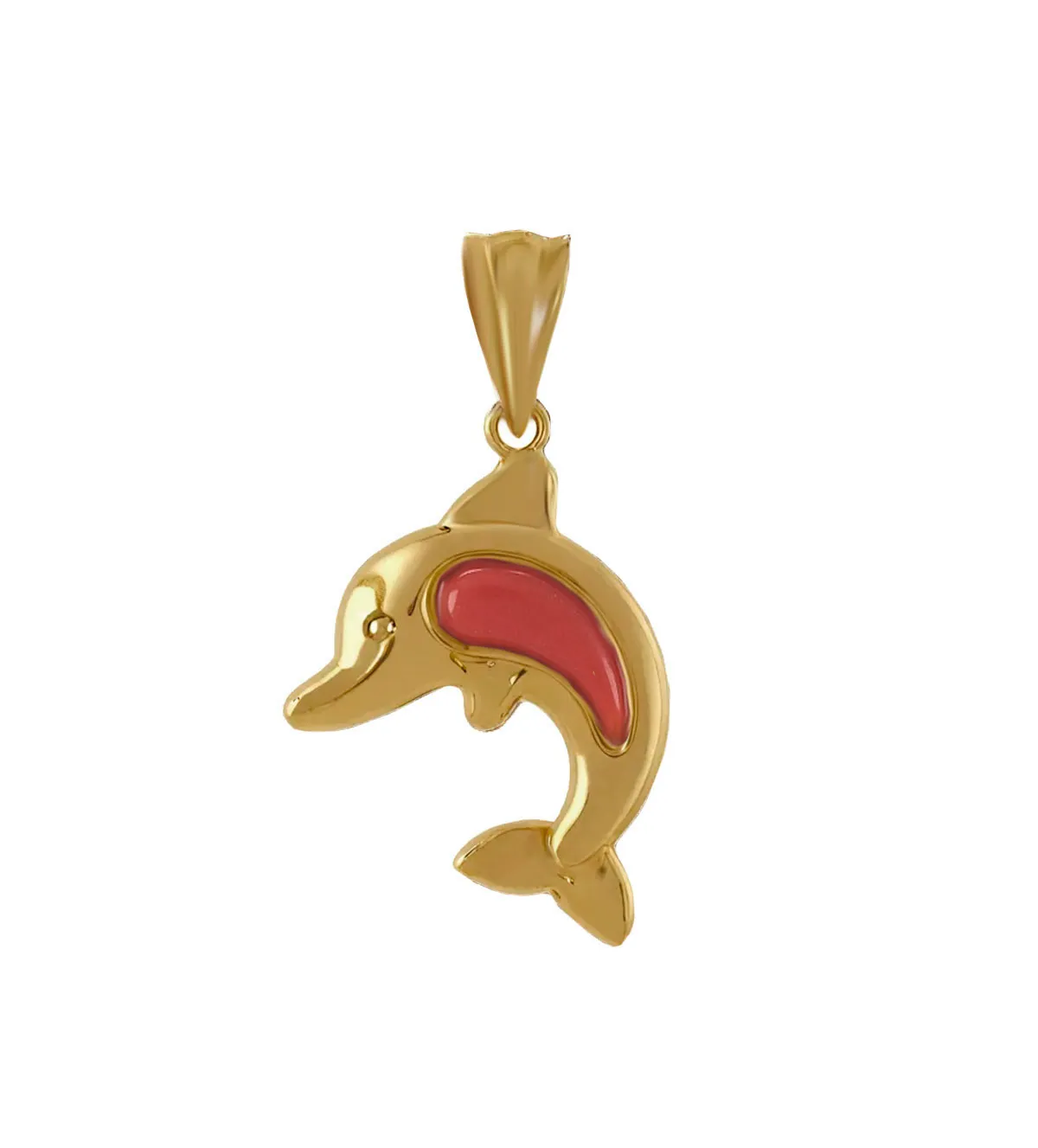 colgante de oro 18k delfin con coralina imagen frontal