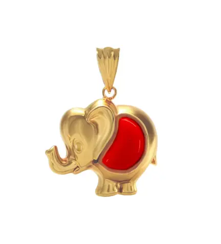 colgante de oro elefante con coralina