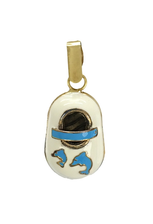 colgante de oro y esmalte patuco de bebe foto frontal