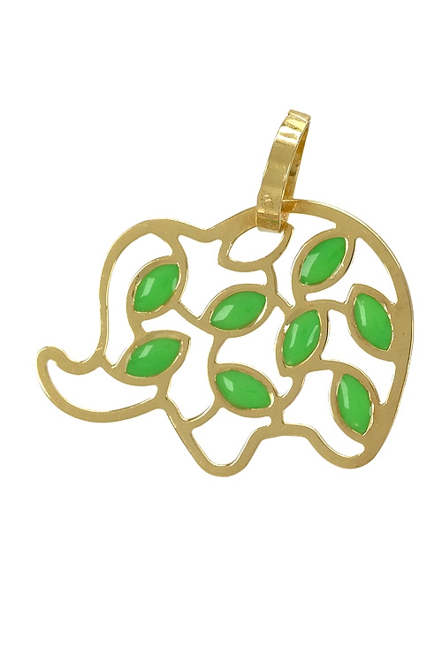Colgante oro 18 ktes elefante esmaltado en verde 146_LN06V