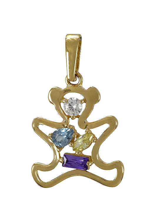 colgante oro amarillo 18 kilates forma de oso con piedras multicolor imagen A 170_CO000777