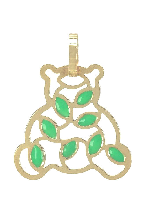 colgante oro amarillo 18 ktes con forma de oso calada y adornos esmaltados en verde 146_LN05-V