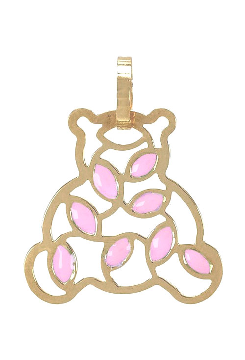 Colgante oro amarillo y esmalte rosa forma de oso a precio de ocasion
