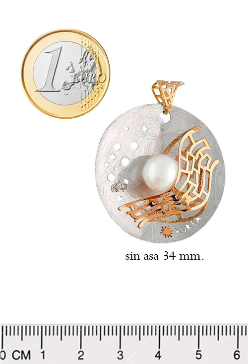 colgante oro bicolor blanco y rosa con diamante y perla cultivada vista con medidas comparadas para web el rubi joyeros