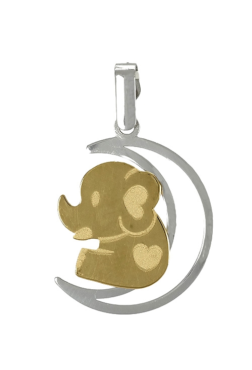 colgante oro bicolor 18 ktes elefante sentado sobre la luna 197_0494