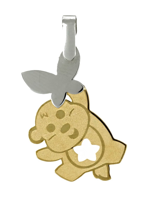 colgante oro bicolor 18 ktes oso cogiendo una mariposa 197_0503