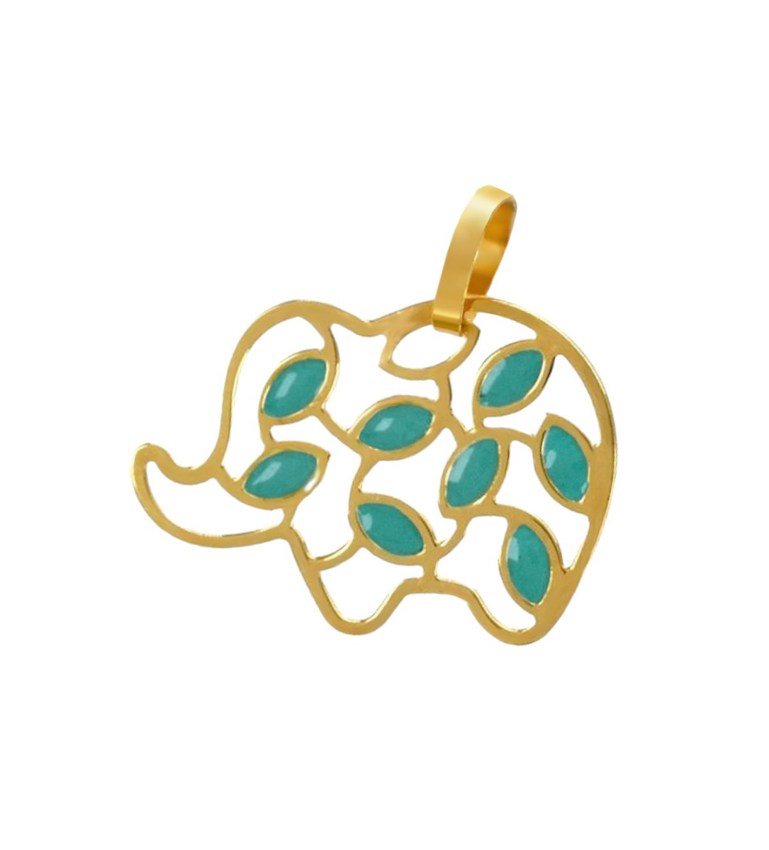 colgante oro forma de elefante calada y con adornos color azul turquesa 146_LN06A
