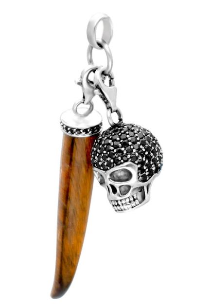 colgantes charns plata de ley calavera y colmillo circonitas negras y ojo de tigre vista mosquetones 132_71663-669_01