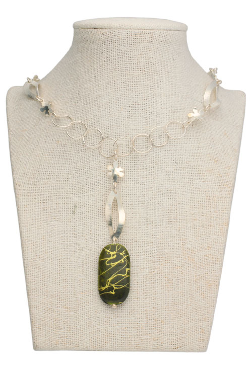 collar de plata largo 80 cm con motivo ovalado de tono verde foto peto oportunidad muy barato outlet de joyeria