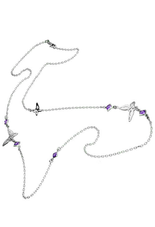 collar de plata rodinada con cuarzos amatista y motivos mariposas foto cenital 144_EG243-A