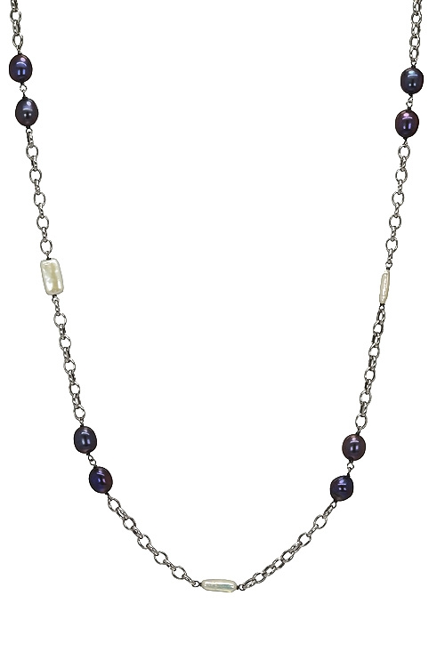 Collar plata ley con perlas negras y blancas 224_PS070244N-0