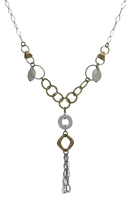 Collar de plata bicolor con &aacute;gata blanca. 200_170120-0