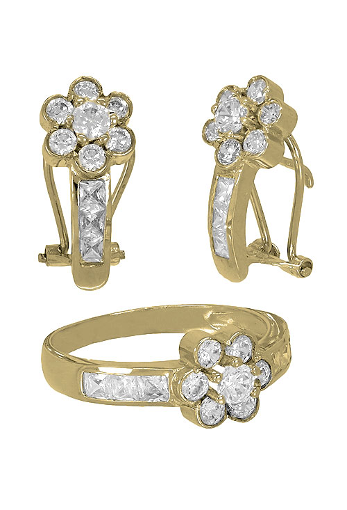 conjunto pendientes y sortija oro amarillo 18 ktes con circonitas `recio barato joyeria online