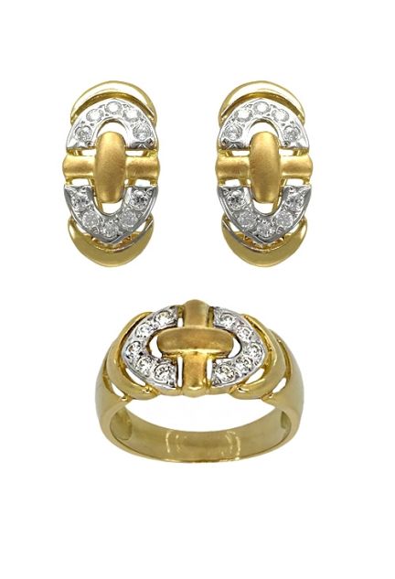 conjunto de oro bicolor 18 ktes sortija y pendientes para mujer vista principal 185_76580