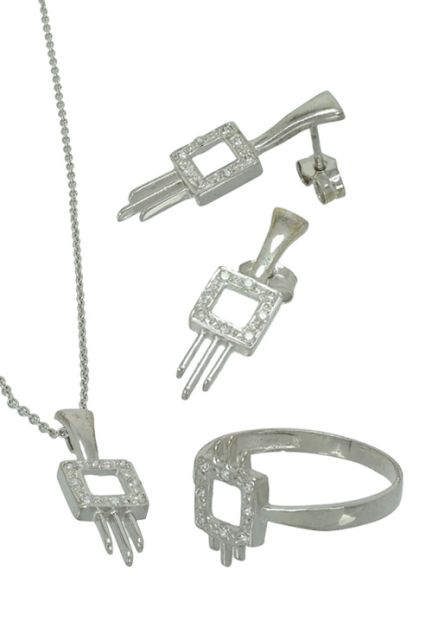 conjunto de oro blanco con circonitas sortija pendientes y gargantilla vista total 085_0110185