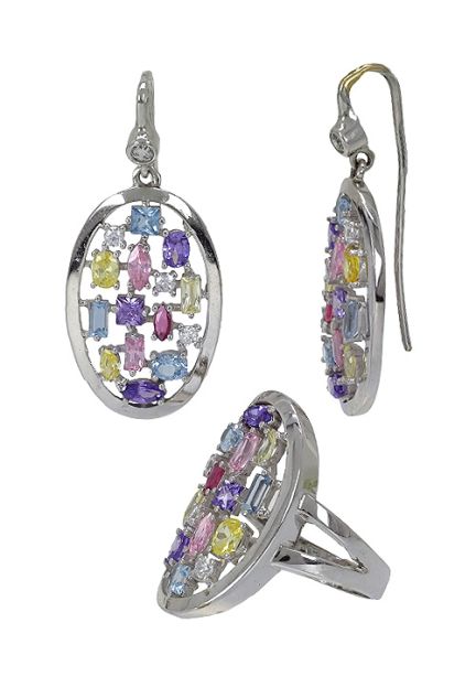 Conjunto de pendientes y sortija oro blanco con cuarzos de color total 170_007792OB-ST