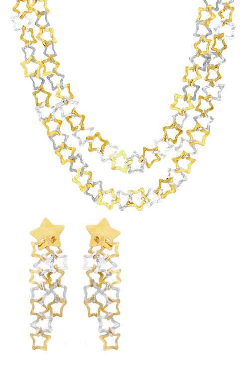 conjunto de gargantilla y pendientes oro bicolor 18 ktes, eslabones en forma de estrella 120_J5844