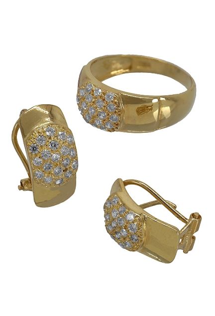 Conjunto oro, pendientes y sortija con circonitas para mujer. 002_51212 a precios baratos