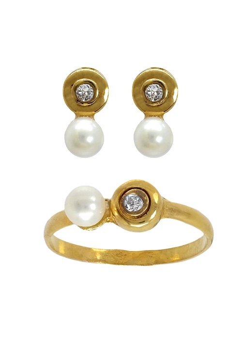 conjunto oro sortija y pendientes para recien nacida con circonita y perla cultivada foto principal 140_4.017