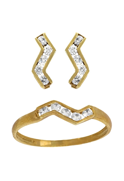 conjunto pendientes y sortija para niña oro amarillo 18 kilates con circonitas Primera Comunion 234_803