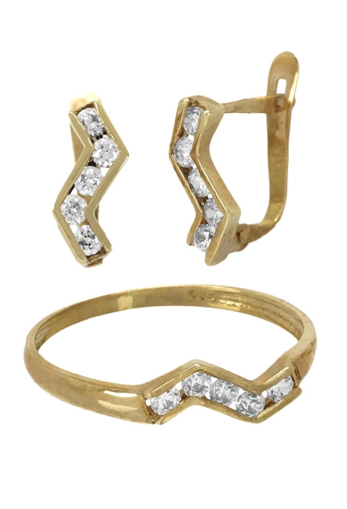 conjunto pendientes y sortija para niña oro amarillo 18 kilates con circonitas Primera Comunion 234_803_03