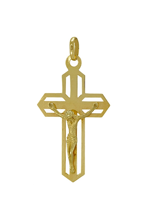 crucifijo oro amarillo 18 ktes base calada con Cristo crucificado precio especial online vista frontal 002_6940CR