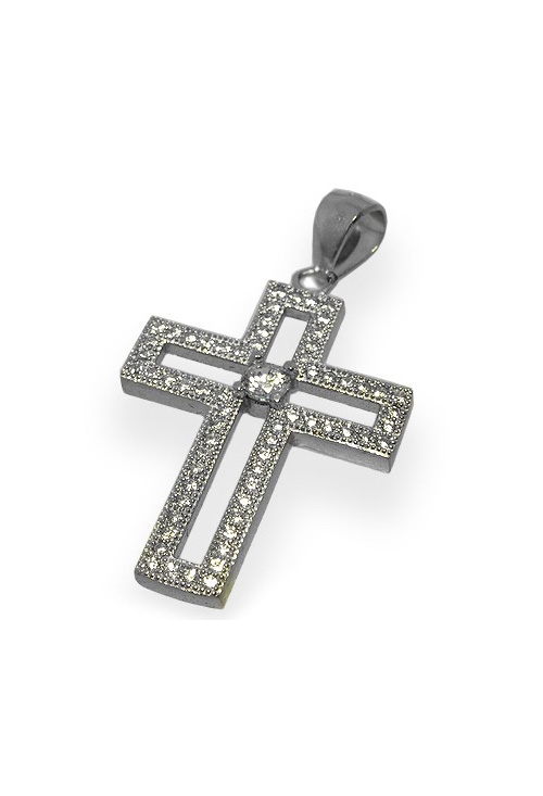 Cruz plata de ley con circonitas, acabado rodinado 19*24 mm 042_A052-C joyas para comuniones a precios baragos