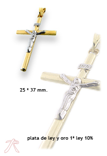 Cruz plata ley y oro 1ª ley 750 mmas. (18 k.) sin piedras con cristo rfcia.243_940-00107
