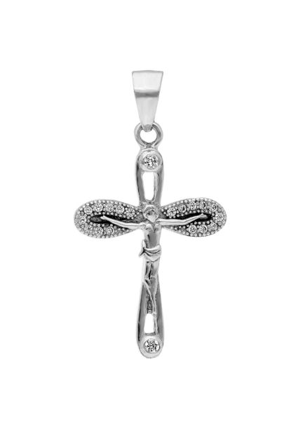 Cruz plata y circonitas con Cristo, crucifijo regalos para comunion 042_A192-C