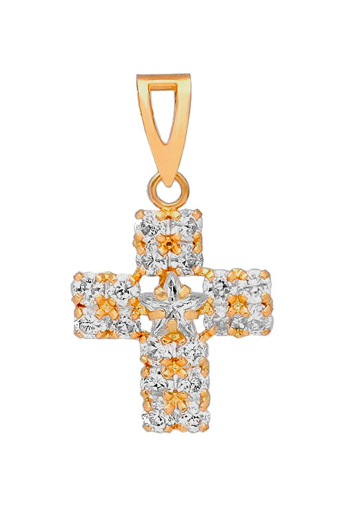 cruz oro amarillo 18 kilates con circonitas foto frontal precio de ocasion 036_X24275