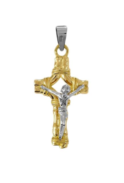 Cruz de oro bicolor con Cristo en relieve joyas religiosas cristianas a precios baratos 146_4131