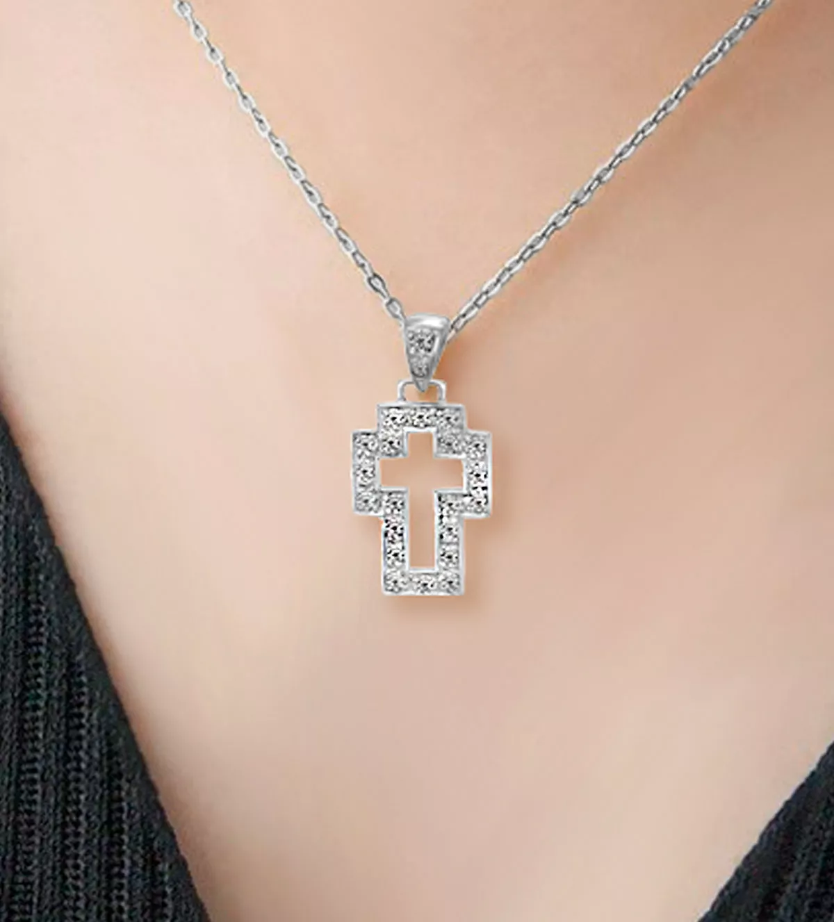 Cruz de oro blanco con circonitas "Paz Interior" - Imagen 2