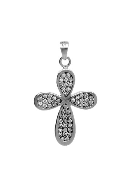 Cruz plata empedrada de circonitas para mujer 042_A006-C regalos de comunion, joyas religiosas a precios baratos