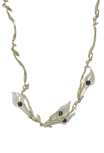 Gargantilla en plata, tulipanes en nácar y perlas cultivadas 046_A00036N collar para mujer a precios baratos