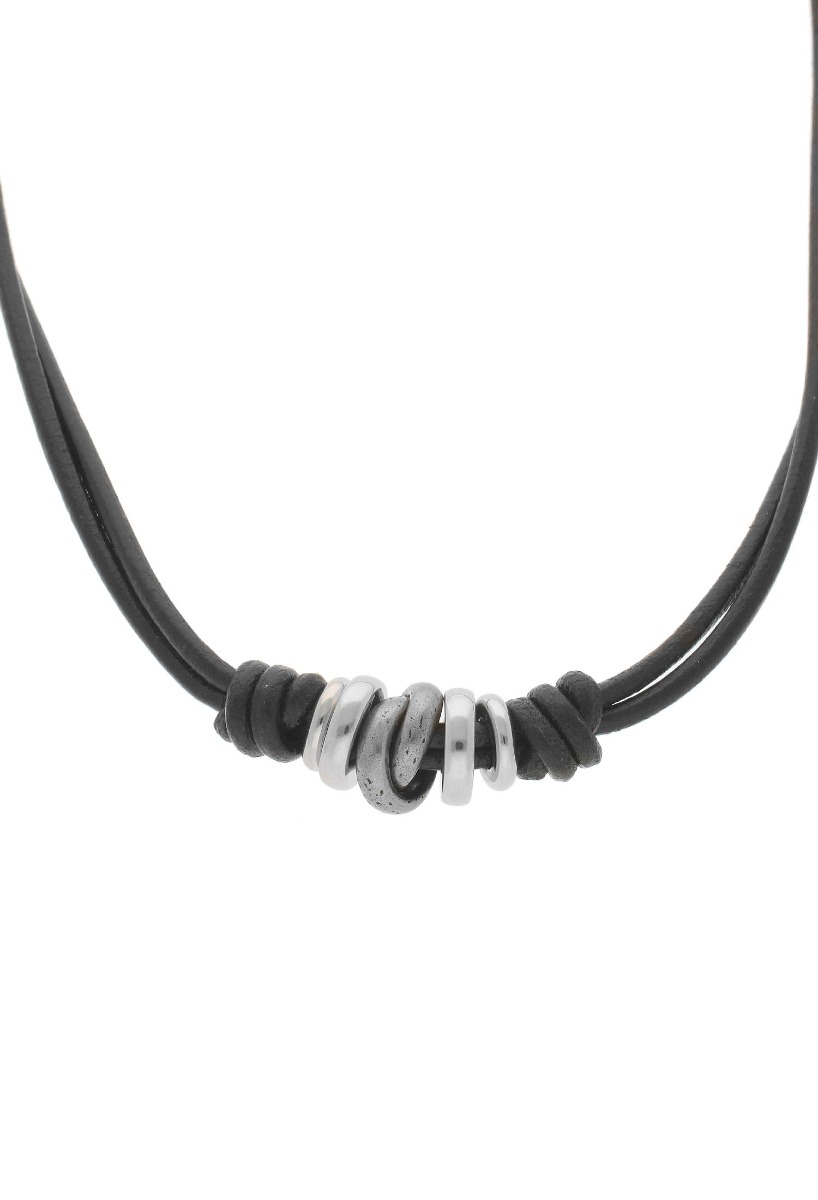 gargantilla de acero y cuero marca fossil foto central precio de ocasion