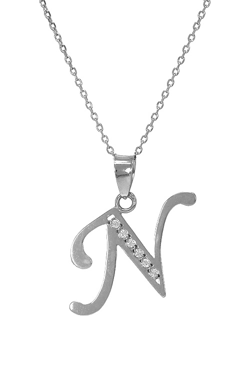 gargantilla de plata con motivo inicial N y circonitas foto detalle 022_CON77007-N